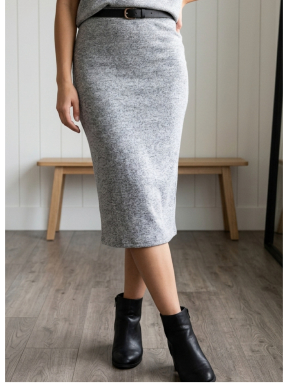 Vintage 2000s Express Gray Knit Sweater Pencil Skirt Large Midi Bodycon Cozy